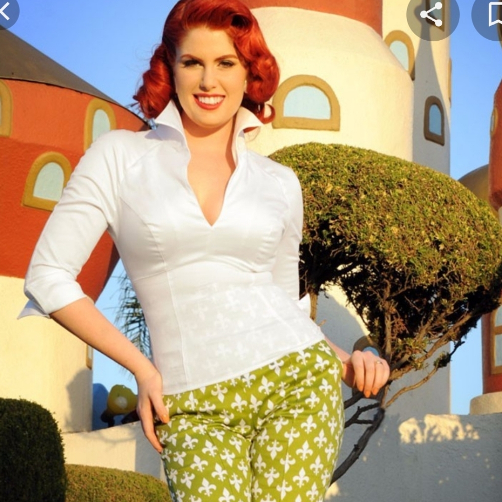 Pinup girl clothing white Lauren blouse